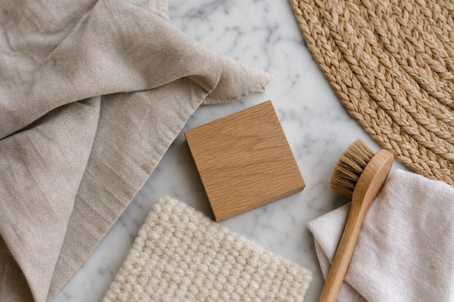 Linen, wool, oiled oak, jute: the full care sheet