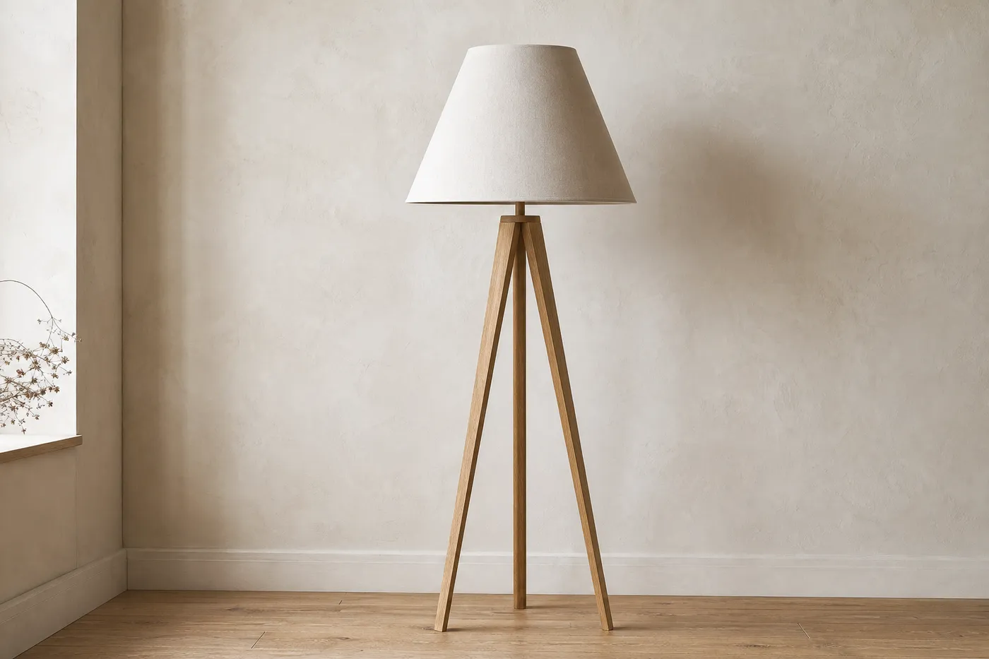 Lampadaire Trépied Bois & Lin — Série 08
