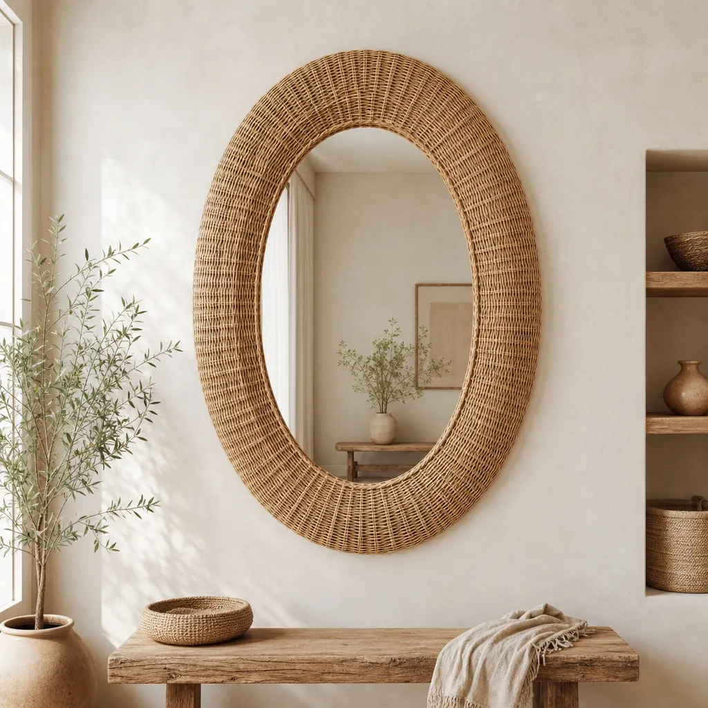 Ligne Grand Miroir Mural Ovale en Rotin — N°10