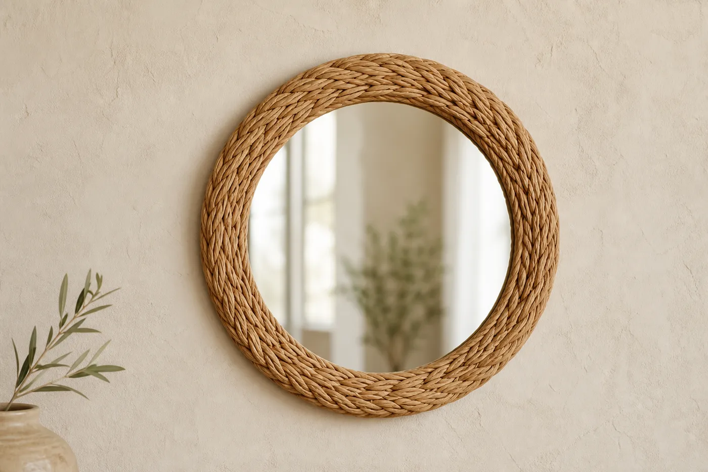 Miroir Rond Encadré Rotin — Série 07